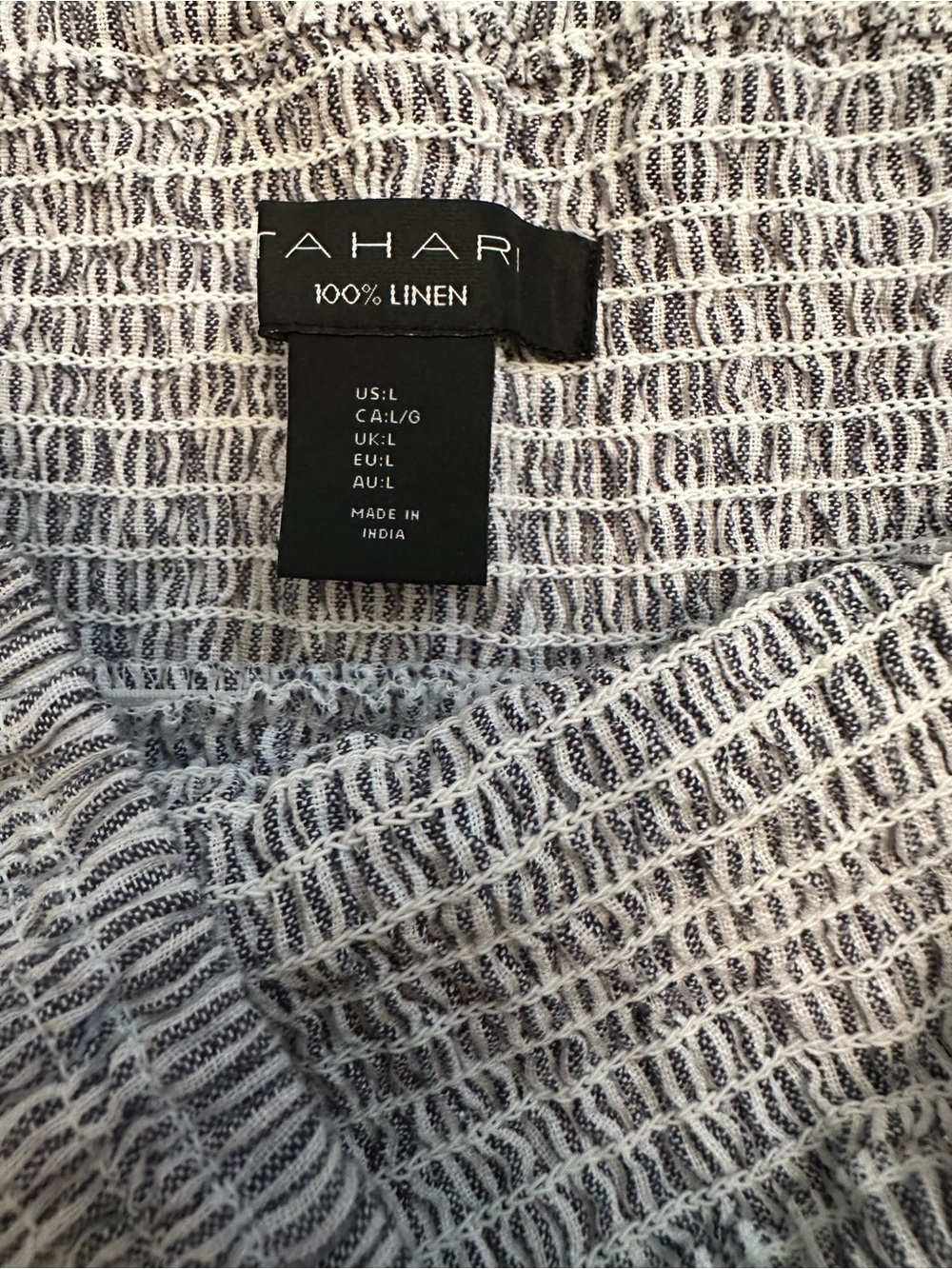 Tahari 100% Linen Blue Stripe Smocked Maxi Skirt Women's Large Coastal Vaca 1138 - Picture 7 of 7